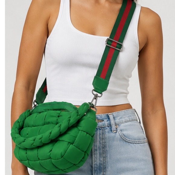 Sol And Selene Handbags - Sol and Selene Sixth Sense Medium Kelly Green Quilted Puffer Bag Braided Handle